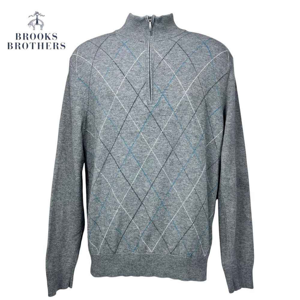 Brooks Brothers Men's Medium 1/4 Quarter Zip Wool‎ Blend Argyle Pullover Sweater